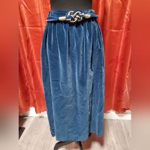 Vintage Victor Costa Blue Velvet Skirt with Gold Belt sz 10